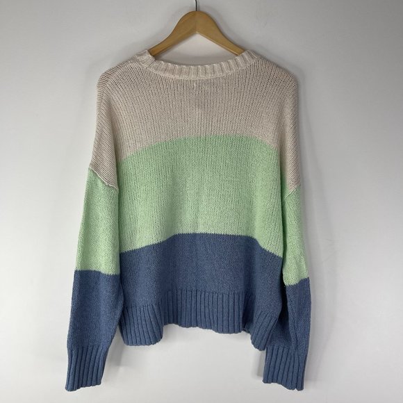 AMERICAN EAGLE Women Colorblock Boxy Striped Knit Pullover Sweater Size L - Picture 2 of 3